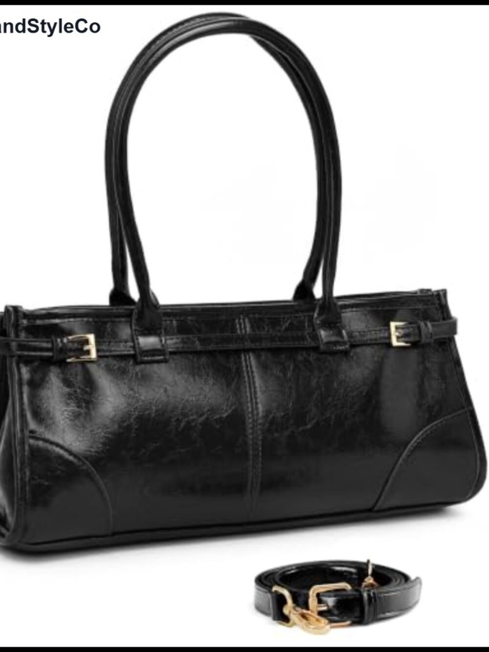 Faux Leather Shoulder Bag Top Handle Adjustable Strap Baguette Purse